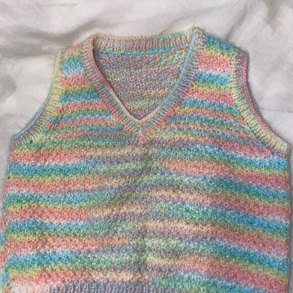 Vintage Handmade Pastel Crocheted Sweater Vest - Picture 5 of 5